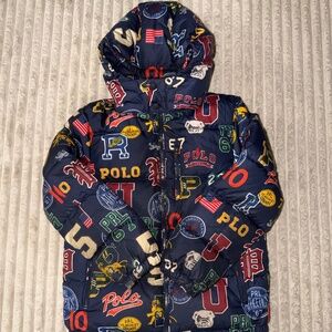 Vintage Polo Ralph Lauren Youth Puffer Jacket | All-Over Varsity Print | Y2K